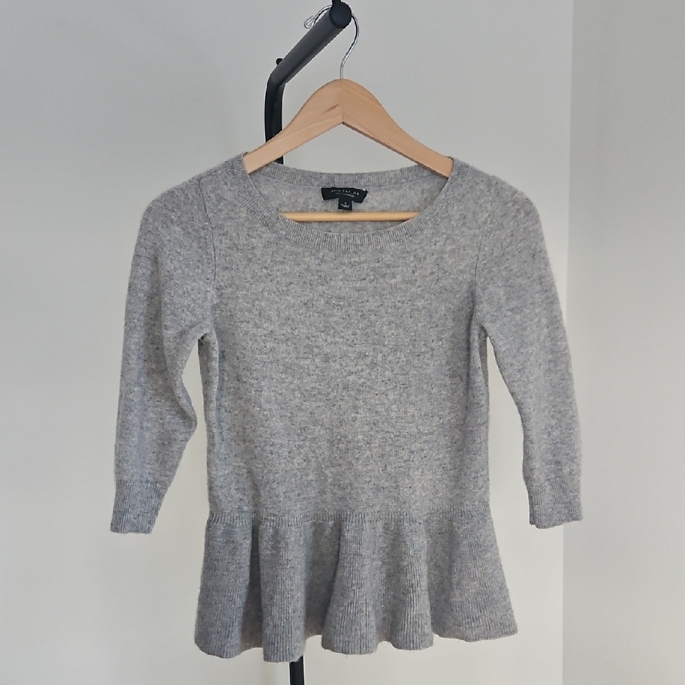 Ann Taylor Gray Peplum Cashmere Sweater